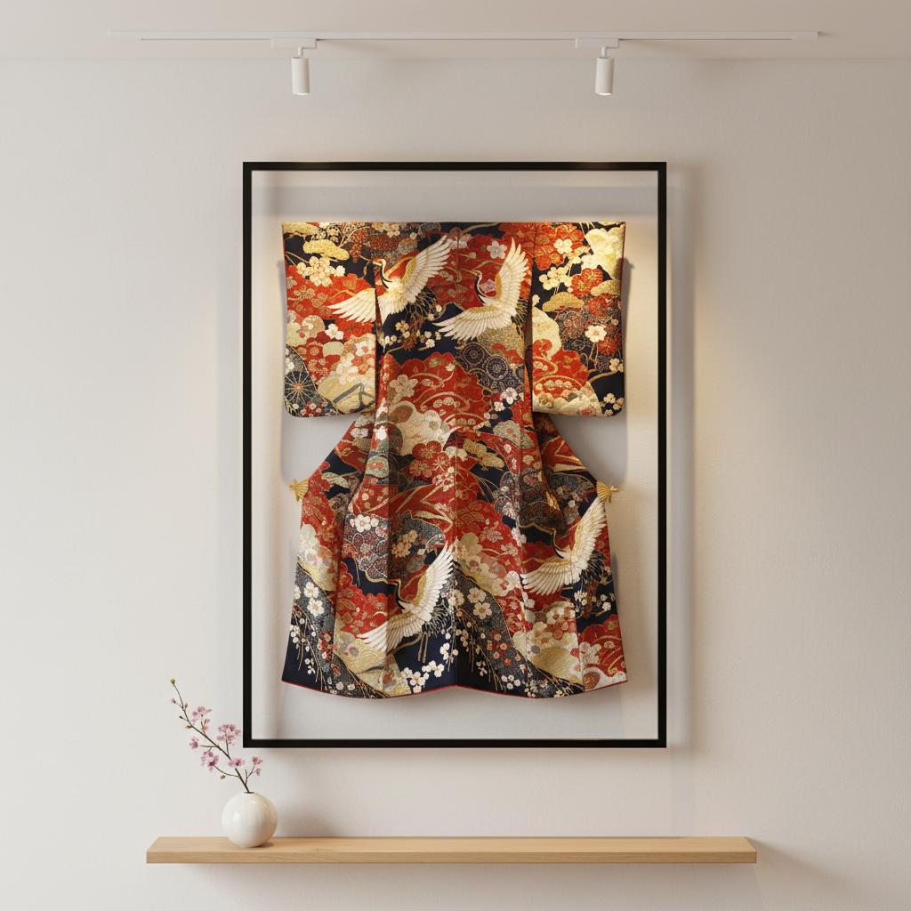 kimono framed under glass wall art