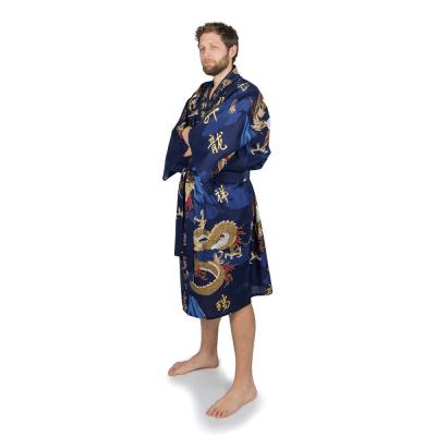Navy dragon happi coat for men, highlighting dragons and mt fuji.