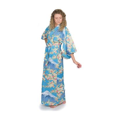 woman wearing a Kimono Shop yukata in beautiful blue.