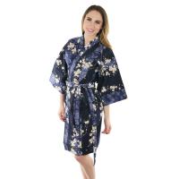 short length navy cherry blossom kimono for women